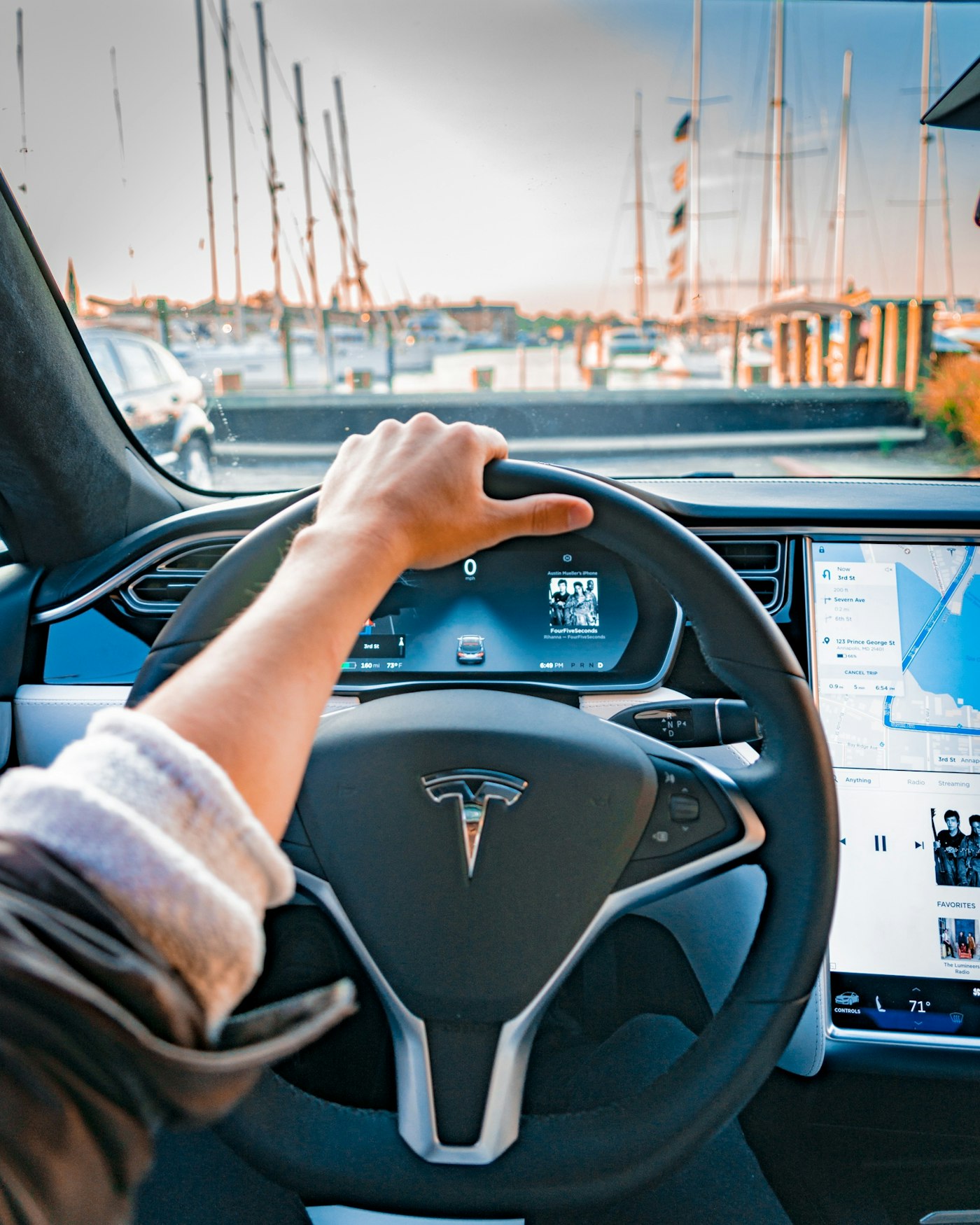Driver at the wheel of a modern car
